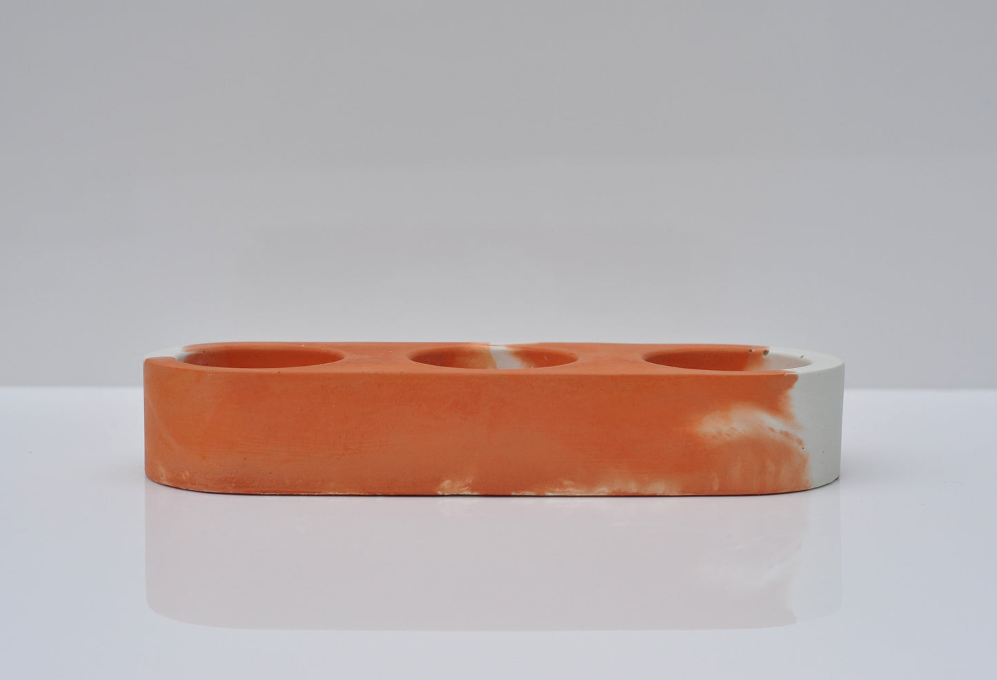 HANDMADE TRIPLE CONCRETE CANDLE HOLDER - ORANGE AND WHITE