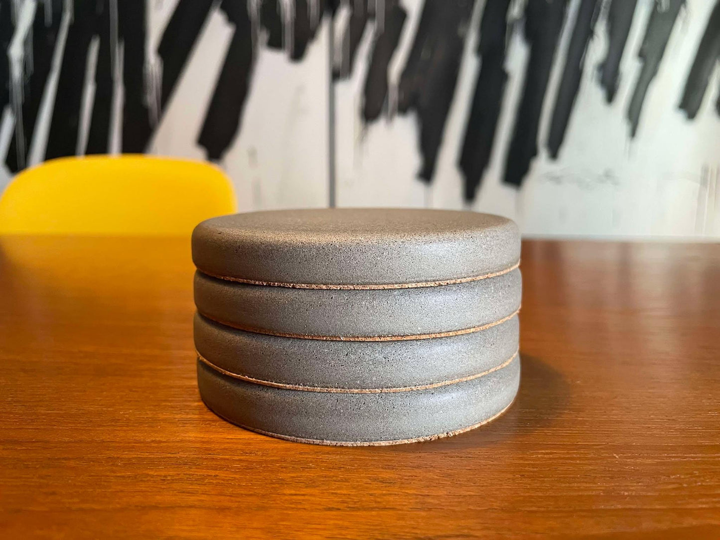 Industrial style coasters used on coffee table