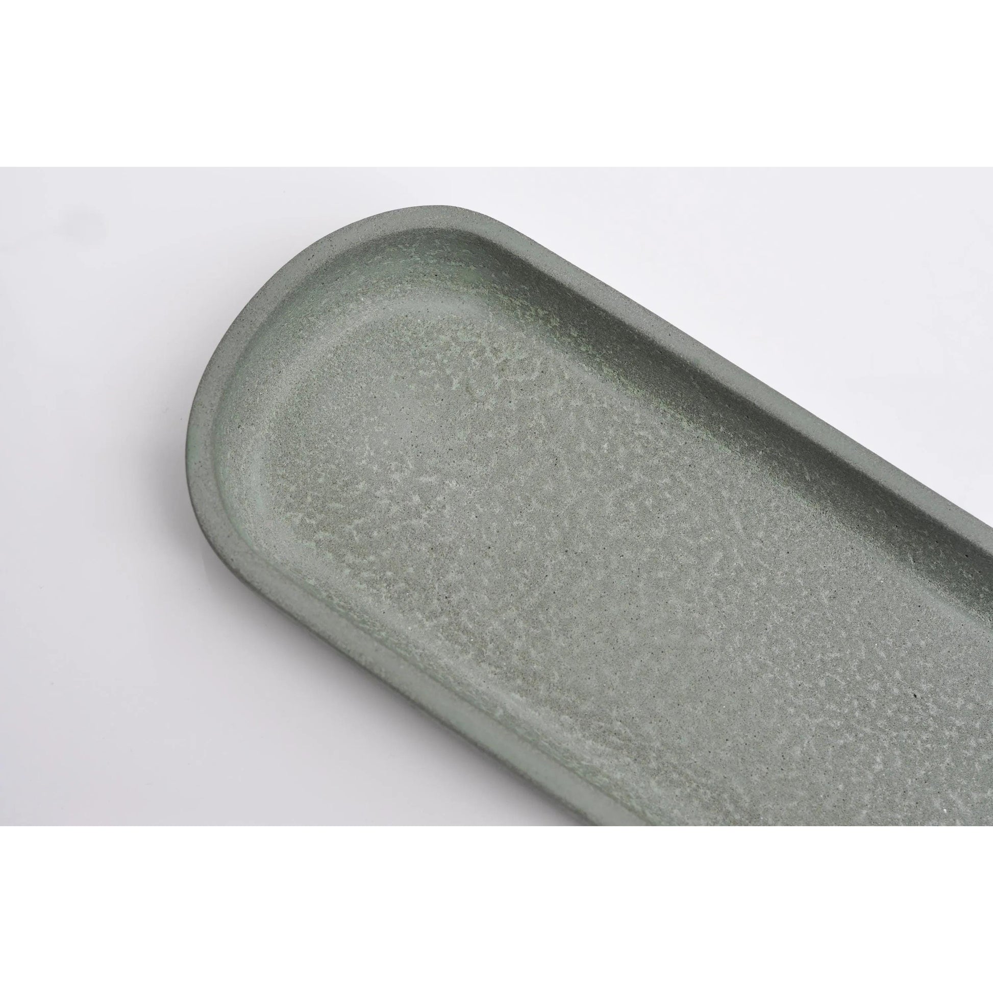Handmade green-grey concrete oblong tray