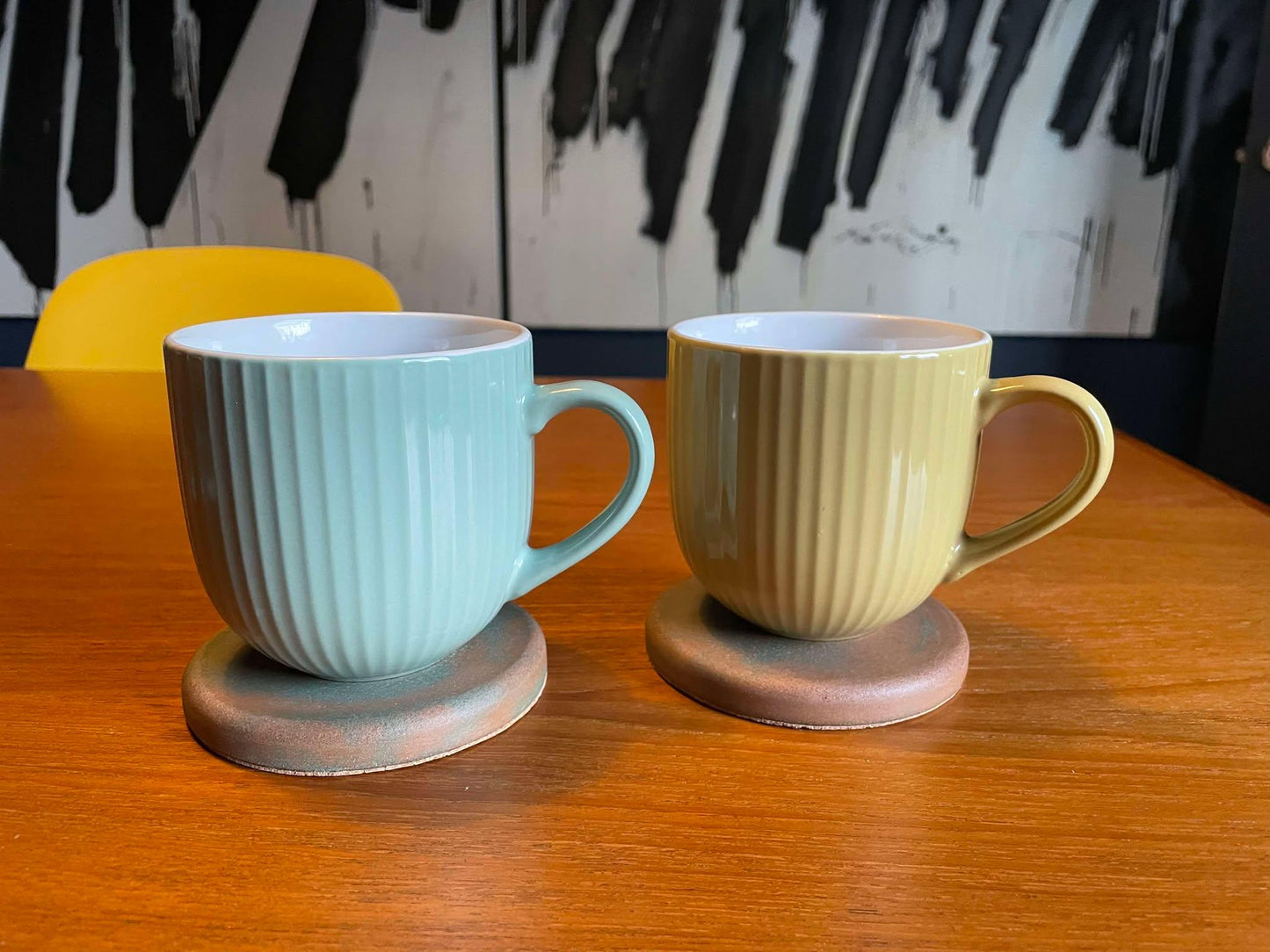 Durable orange and green coasters for cups and mugs