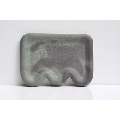Handmade dark grey and green concrete tray for modern home décor