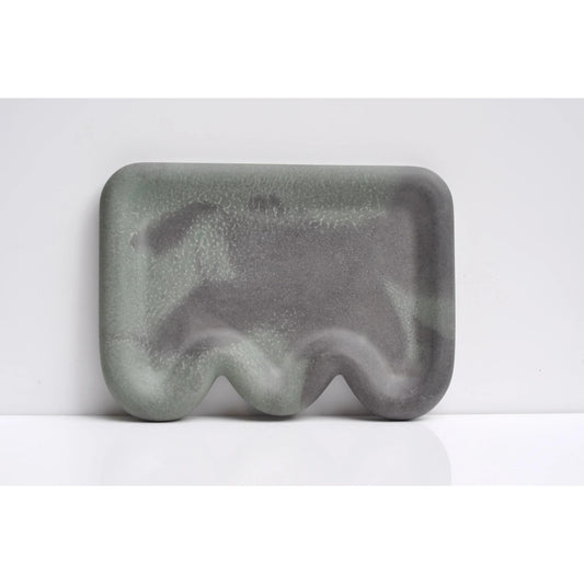 Handmade dark grey and green concrete tray for modern home décor