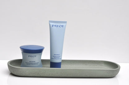 Decorative long concrete dish in green and grey