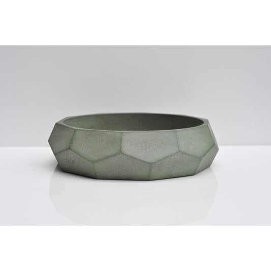 Handmade green-grey concrete bowl with diamond shape
