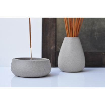 Grey concrete incense burner set handmade