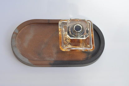 Handmade oval concrete tray with soft textured surface