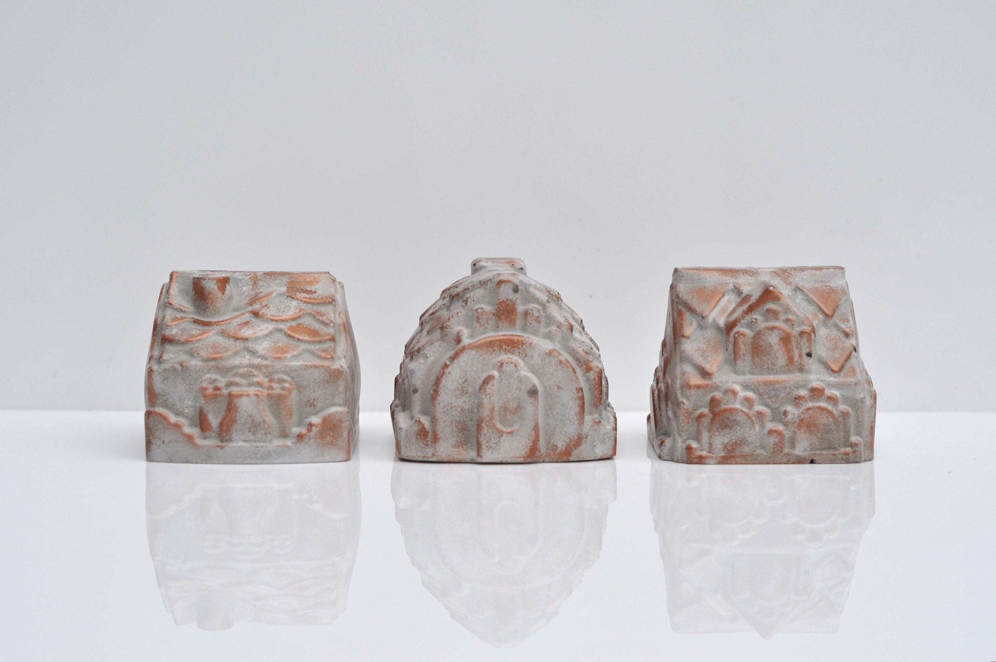 3 Concrete Houses Handmade Paper Weight Ornaments