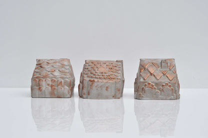 3 Concrete Houses Handmade Paper Weight Ornaments