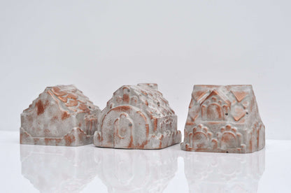 3 Concrete Houses Handmade Paper Weight Ornaments