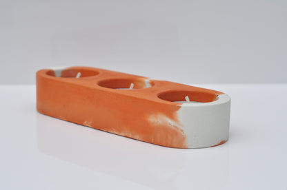 Concrete Candle Holder | Triple T light holder | Orange and White candle holder