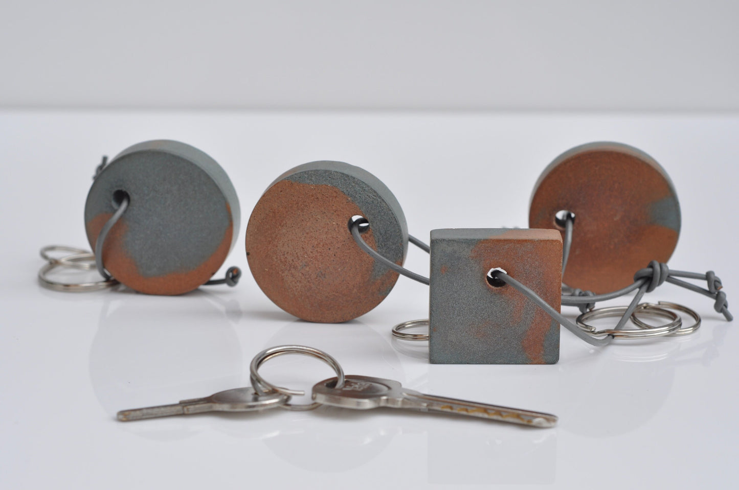 Concrete Key Ring |Handmade Round Brutalistic Orange and Blue Key Holder