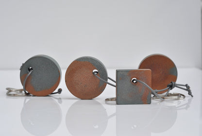 Concrete Key Ring |Handmade Round Brutalistic Orange and Blue Key Holder