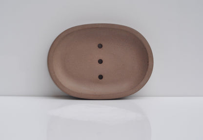 HANDMADE OVAL CONCRETE SOAP DISH - BROWN