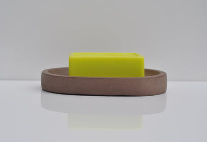 HANDMADE OVAL CONCRETE SOAP DISH - BROWN