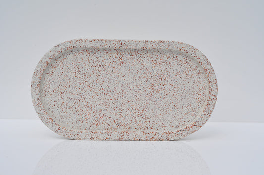 HANDMADE OVAL CONCRETE TRAY - WHITE TERRAZZO