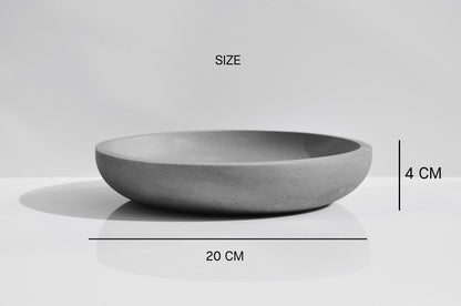 Shallow Concrete Bowl | Round Cement Textured Accessory Plate | Beton Brown and white Key Bowl