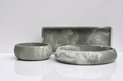HANDMADE SMALL CONCRETE BOWL - GREEN AND WHITE