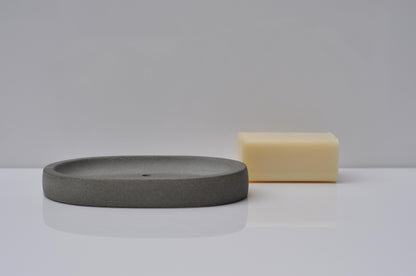 HANDMADE OVAL CONCRETE SOAP DISH - GREY