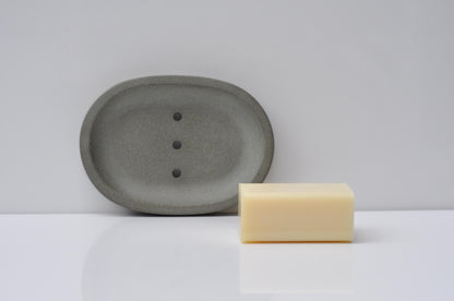 HANDMADE OVAL CONCRETE SOAP DISH - GREY