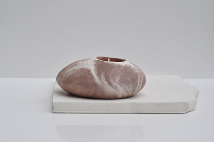 HANDMADE CONCRETE PEBBLE TEALIGHT HOLDER -  BROWN AND WHITE