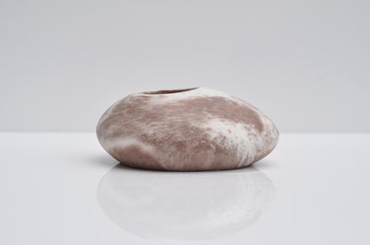 HANDMADE CONCRETE PEBBLE TEALIGHT HOLDER -  BROWN AND WHITE
