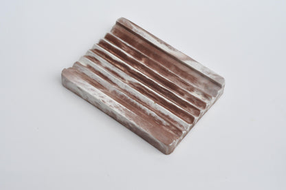 HANDMADE CONCRETE SOAP DISH -  BROWN AND WHITE