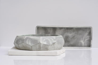 Long Concrete Tray | Cement Handmade Rectangular Tray | Decorative Steel Grey Marble Tray | Accessory Cosmetics Tray