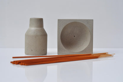 Concrete Incense Holder Set | Grey Cement Gift Set  | Concrete incense burner and holder | Cement Josticks Holder