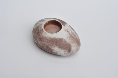 HANDMADE CONCRETE PEBBLE TEALIGHT HOLDER -  BROWN AND WHITE