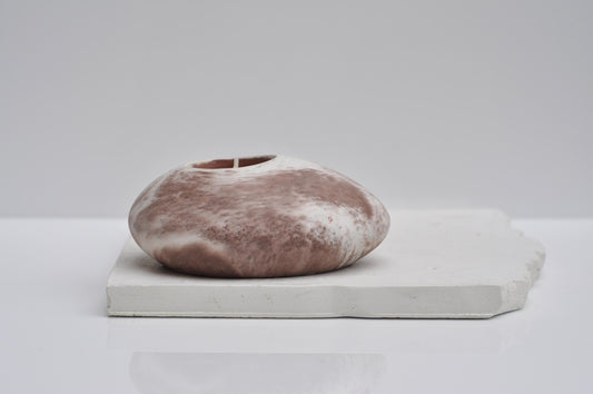 HANDMADE CONCRETE PEBBLE TEALIGHT HOLDER -  BROWN AND WHITE