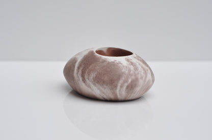 HANDMADE CONCRETE PEBBLE TEALIGHT HOLDER -  BROWN AND WHITE