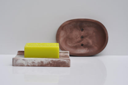 HANDMADE CONCRETE SOAP DISH -  BROWN AND WHITE