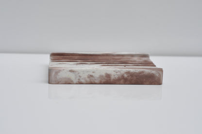 HANDMADE CONCRETE SOAP DISH -  BROWN AND WHITE