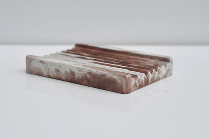 HANDMADE CONCRETE SOAP DISH -  BROWN AND WHITE