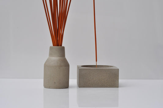 Concrete Incense Holder Set | Grey Cement Gift Set  | Concrete incense burner and holder | Cement Josticks Holder