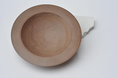 HANDMADE SHALLOW CONCRETE BOWL WIDE RIM - TERRACOTA
