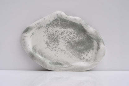HANDMADE IRREGULAR CONCRETE TRAY - GREEN AND WHITE