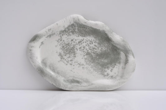 HANDMADE IRREGULAR CONCRETE TRAY - GREEN AND WHITE