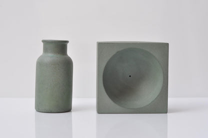 HANDMADE CONCRETE INCENSE HOLDER SET - GREY GREEN