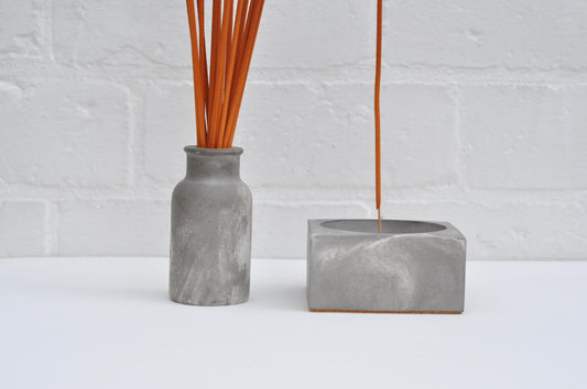 HANDMADE CONCRETE INCENSE HOLDER SET - WHITE AND GRAY