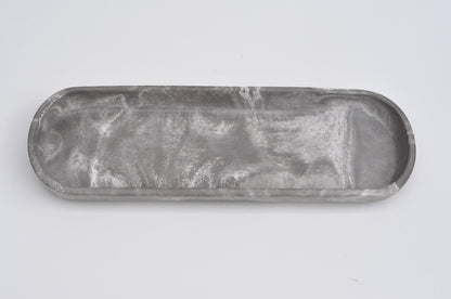 HANDMADE LONG OVAL CONCRETE TRAY GREY AND WHITE