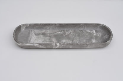 HANDMADE LONG OVAL CONCRETE TRAY GREY AND WHITE