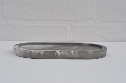 HANDMADE OVAL CONCRETE TRAY - GREY AND WHITE