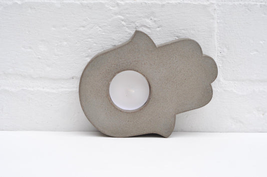 HANDMADE CONCRETE HAMSA HAND OF FATIMA TEALIGHT HOLDER