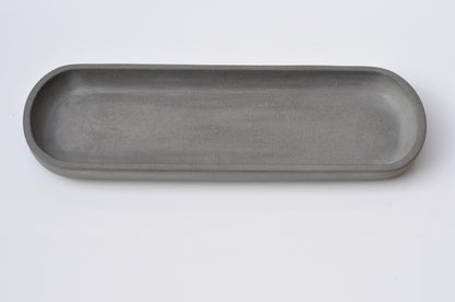 HANDMADE LONG OVAL CONCRETE TRAY - STEEL GREY