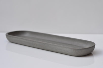 HANDMADE LONG OVAL CONCRETE TRAY - STEEL GREY
