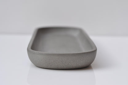 HANDMADE LONG OVAL CONCRETE TRAY - STEEL GREY