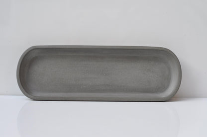 HANDMADE LONG OVAL CONCRETE TRAY - STEEL GREY