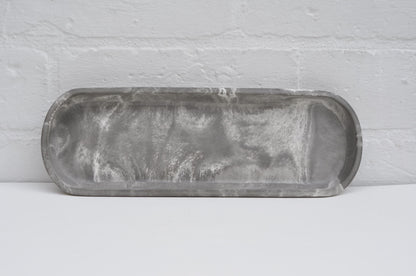 HANDMADE LONG OVAL CONCRETE TRAY GREY AND WHITE