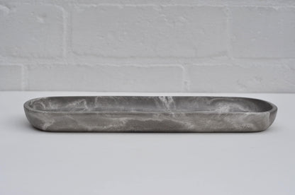HANDMADE LONG OVAL CONCRETE TRAY GREY AND WHITE